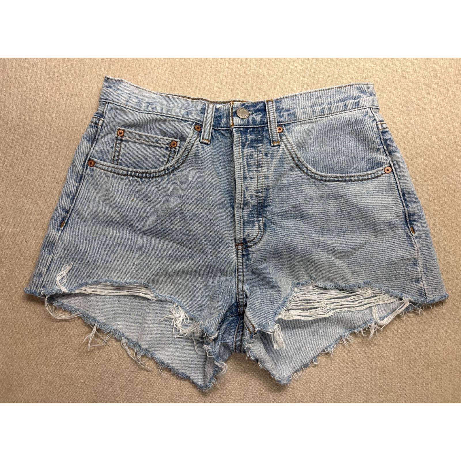 Aritzia Denim Forum Shorts Womens 27 Blue 90s Vintage Cut Off Jean Button Fly